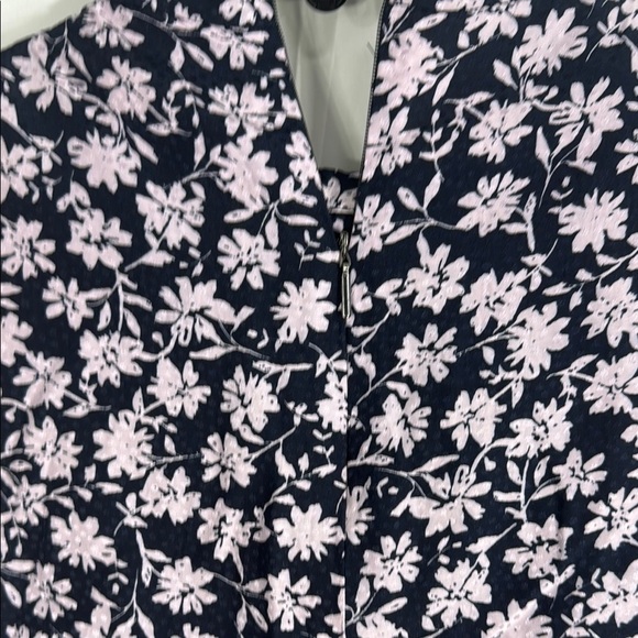Rebecca Taylor Silk Blend Navy and Pink Floral Zip Shirt - Picture 3 of 9